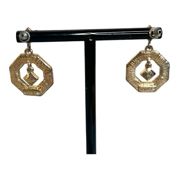 Vintage Monet Gold Tone Rhinestones Dangle Earrings Hard to Find Earrings - Picture 4 of 7